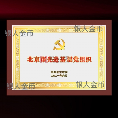 兩優(yōu)一先獎牌證書中共北京市委先進基層黨組織獎牌證書