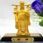 千足鑄金財(cái)神金銀擺件，絨沙金純金財(cái)神像擺件定制